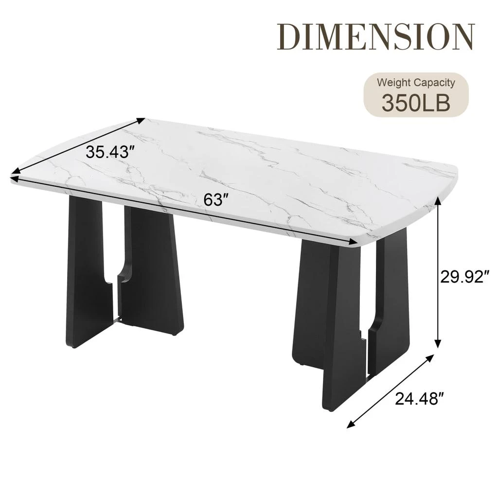 Streamdale Furniture Streamdale 63" Modern Faux Marble Dining Table - Black/White Top with Geometric Legs 5