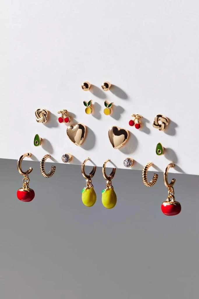 Urban Outfitters Fruit Basket Charm Post And Hoop Earring Set 2