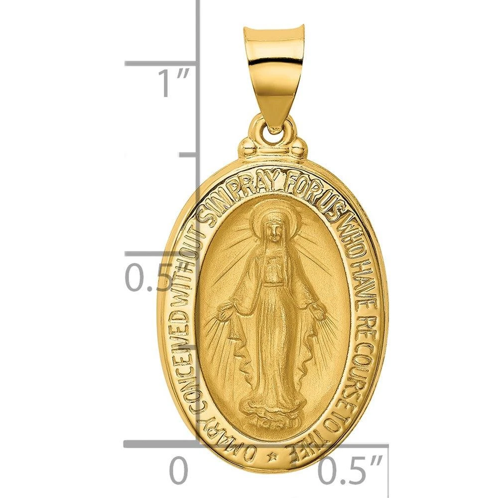 Diamond2Deal 14k Yellow Gold Polished and Satin Miraculous Medal Hollow Pendant 3