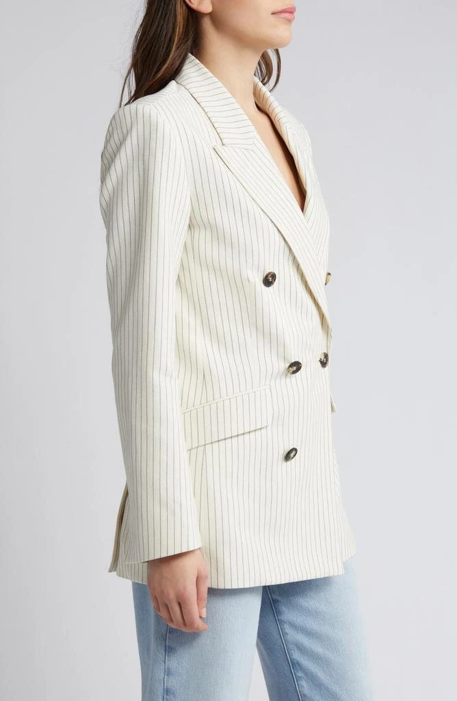 FRAME Pinstripe Double Breasted Cotton & Linen Blazer 3
