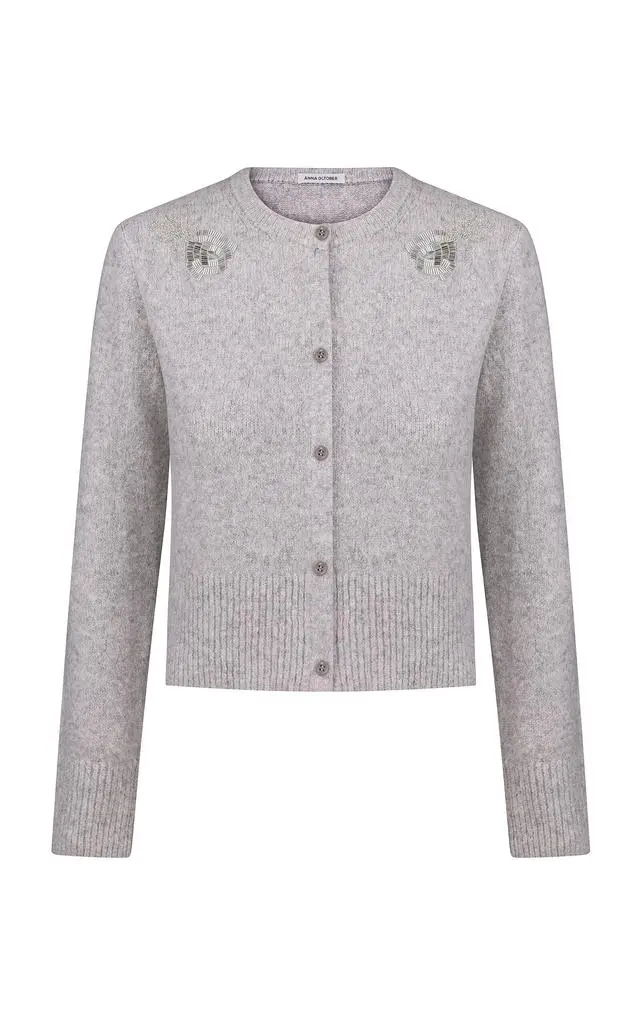 Anna October Anna October - Maëlys Embroidered Knit Cardigan - Grey - XS - Moda Operandi 1