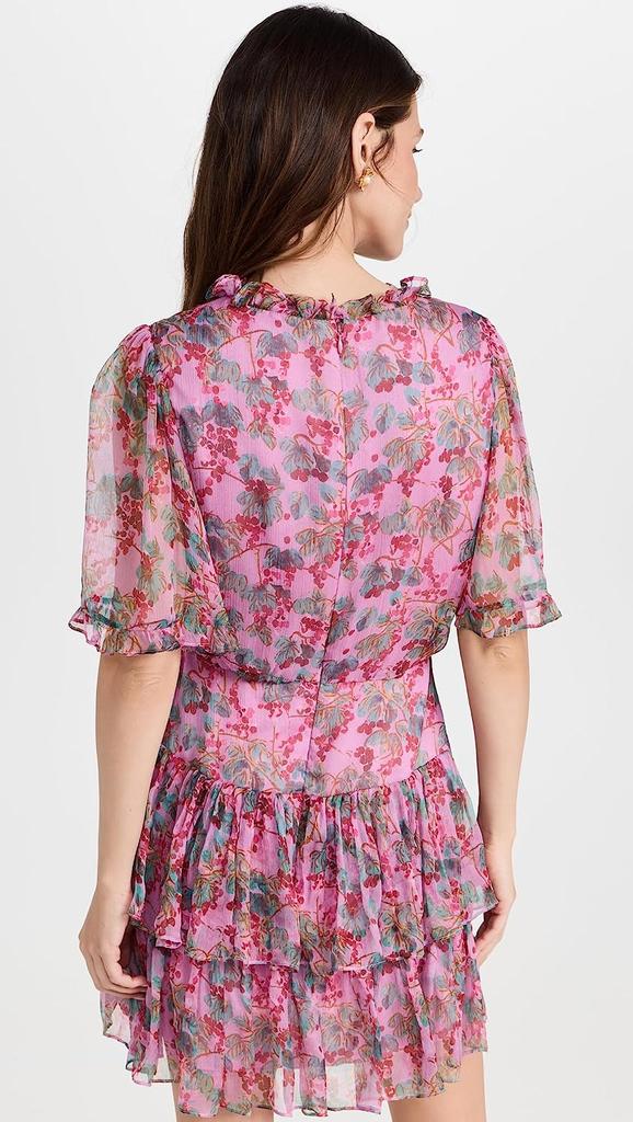 SALONI SALONI Women Ava-D Floral Ruffled Layered Silk Mini Dress Mulberry Blush Pink