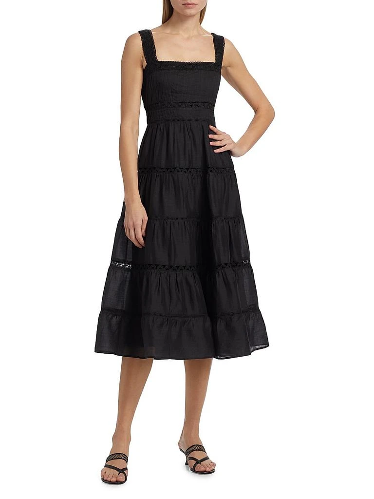 Veronica Beard Women's Lucien Tiered Ramie A-Line Midi-Dress - Black - Size 16 Veronica Beard Women's Lucien Tiered Ramie A-Line Midi-Dress - Black - Size 16