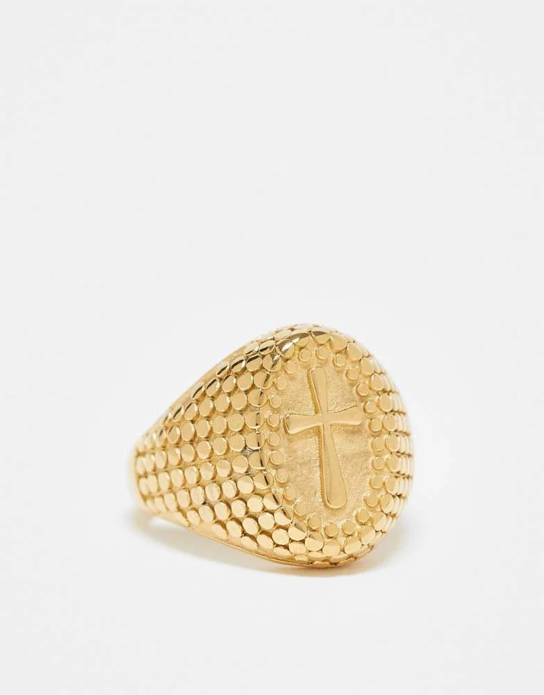 ASOS ASOS DESIGN festival waterproof stainless steel signet ring with cross detail in gold tone 1