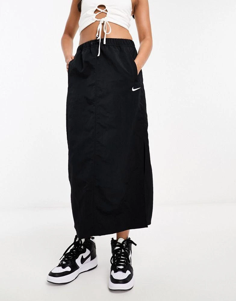 Nike Nike mini swoosh woven cargo maxi skirt in black 4