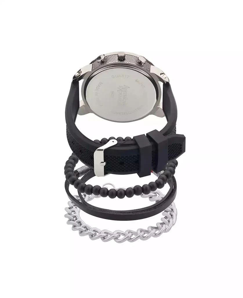 American Exchange Men's Black Rubber Strap Analog Watch 51mm with Stackable Bracelets Gift Set 3