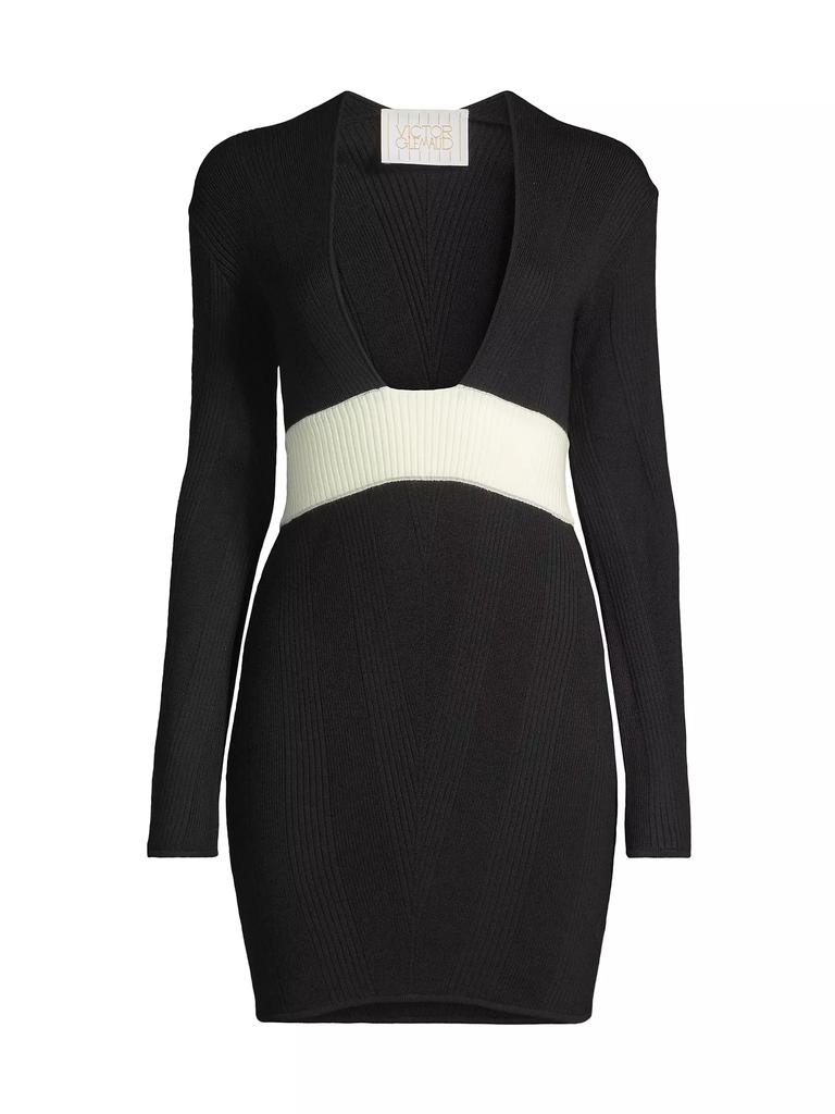 Victor Glemaud Plunging U-Neck Rib-Knit Minidress