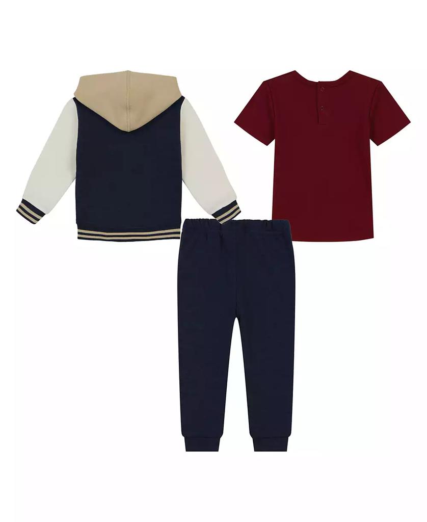 Tommy Hilfiger Baby Boy Fleece Hooded Baseball Jacket, Short Sleeve Tee and Joggers 3-Piece Set
