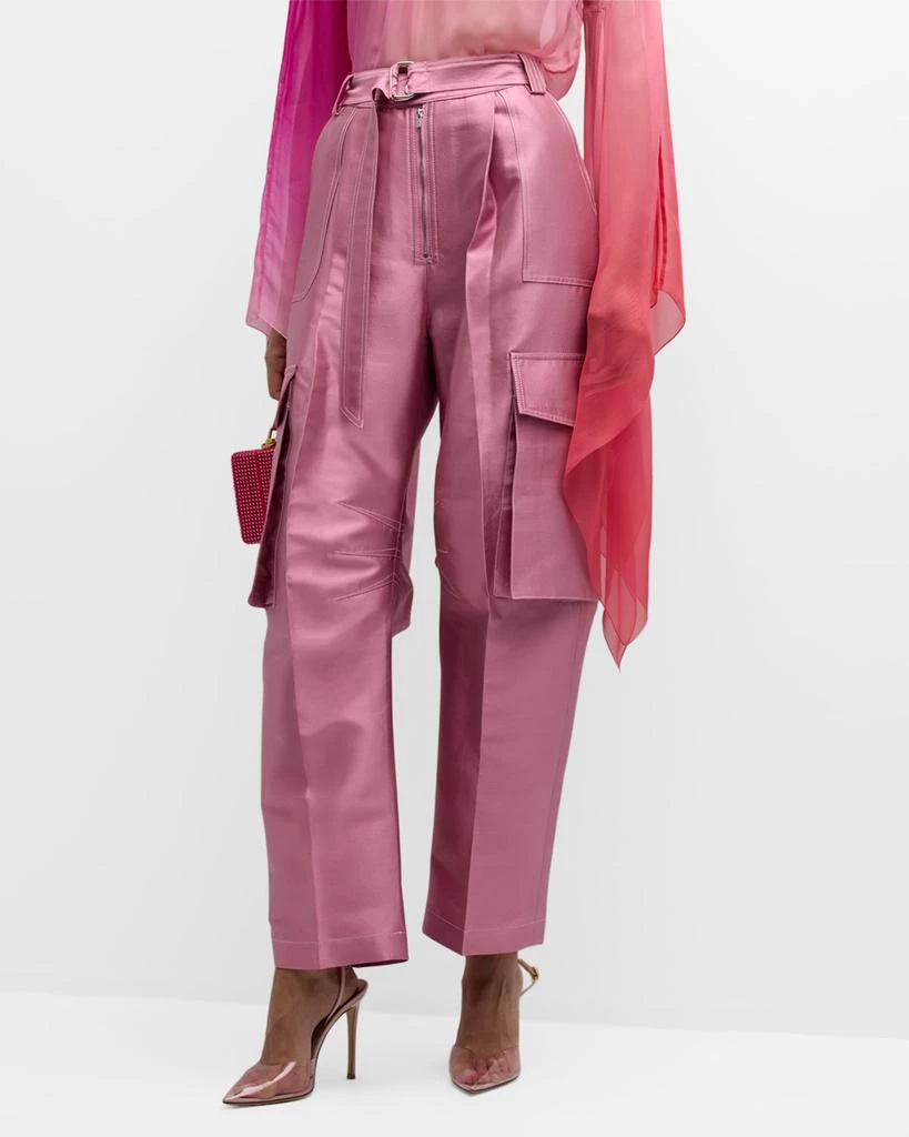 CHRISTOPHER JOHN ROGERS Belted Satin Wide-Leg Cargo Pants 2