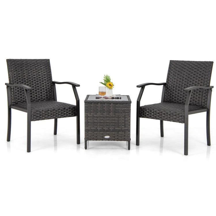 Hivvago 3 Piece Patio Wicker Chair Set with Quick Dry Foam Cushions All Weather