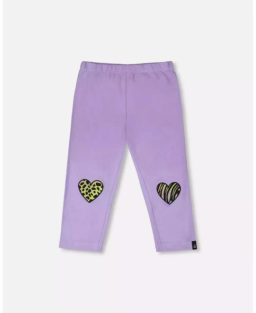 Deux par Deux Toddler Girls Cotton Jersey Capri Mauve with Knee Screen Hearts Appliques