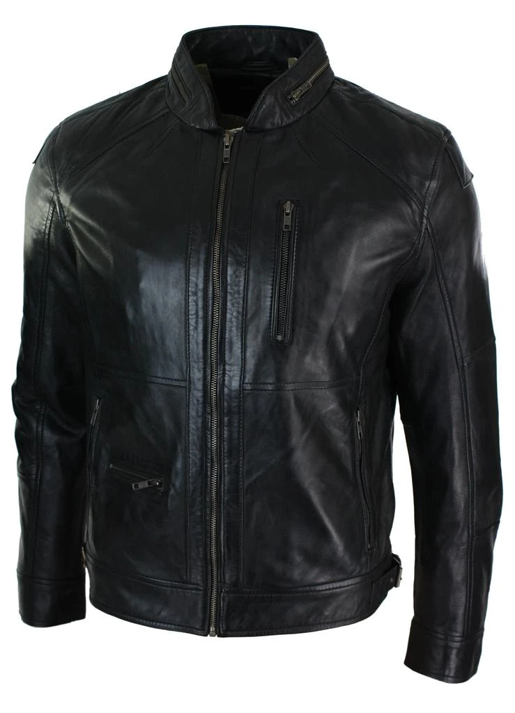 TruClothing Biker Leather Jacket Olive 2