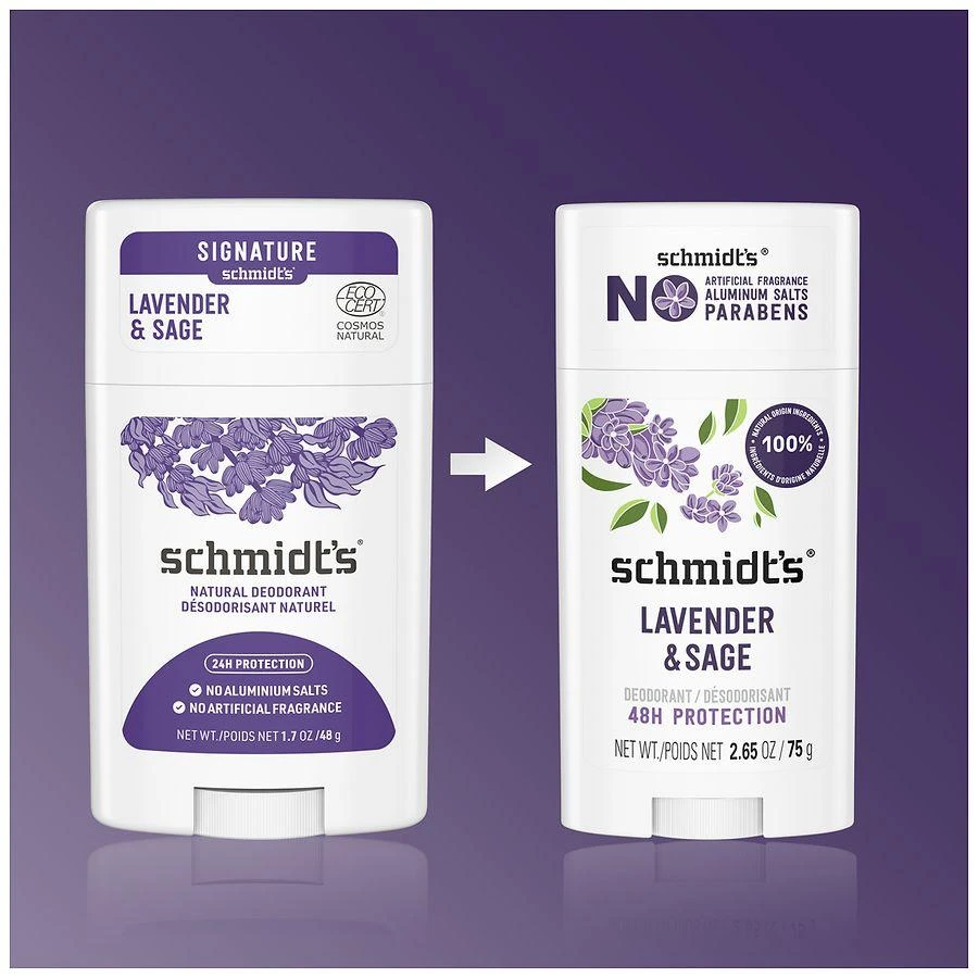 Schmidt's Aluminum-Free Vegan Deodorant with 24 Hour Odor Protection Lavender + Sage 7