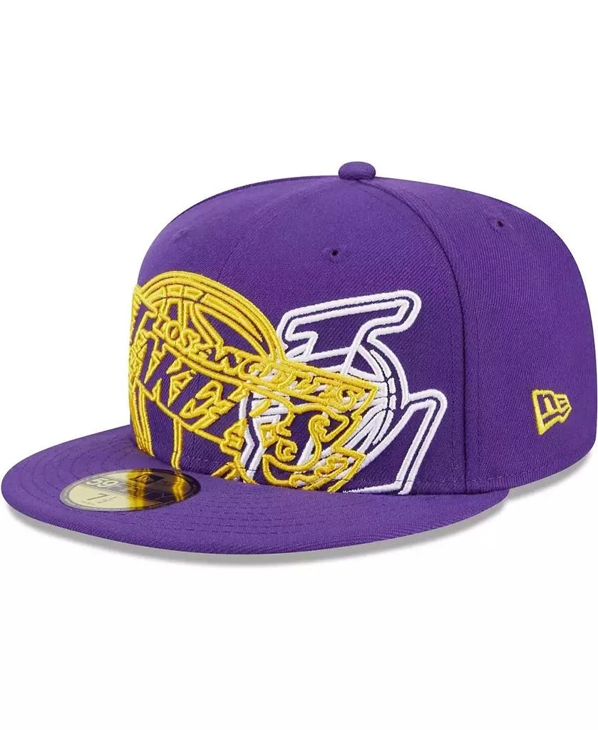 New Era Men's Purple Los Angeles Lakers Game Day Hollow Logo Mashup 59FIFTY Fitted Hat 2