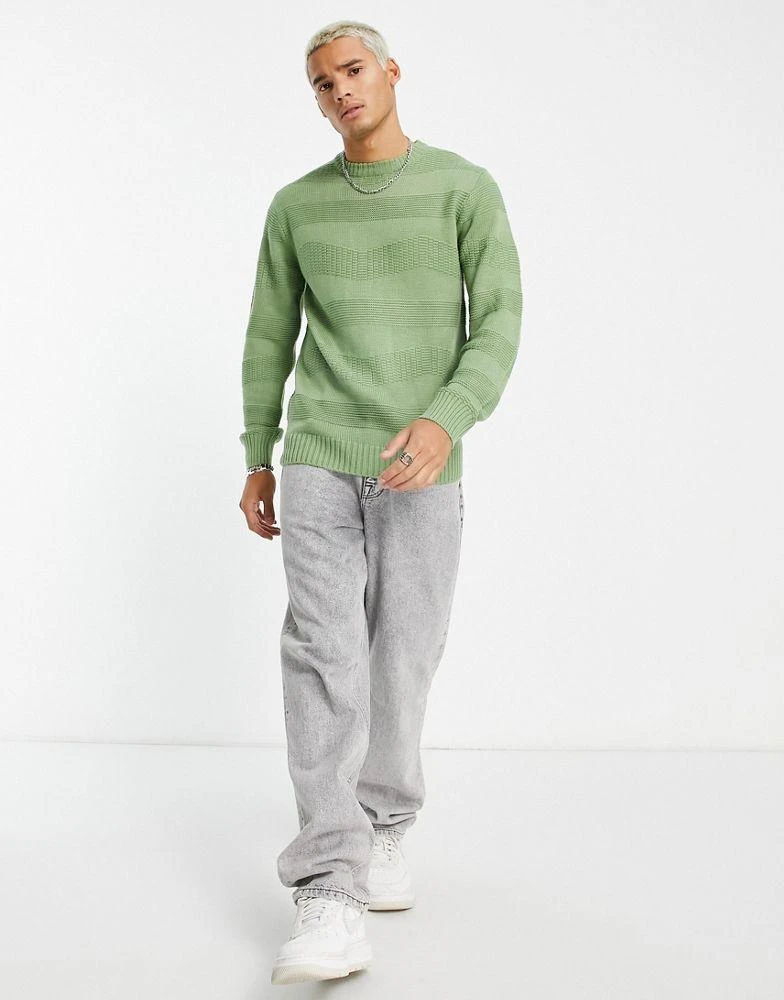 Le Breve Le Breve wave knit jumper in green 4