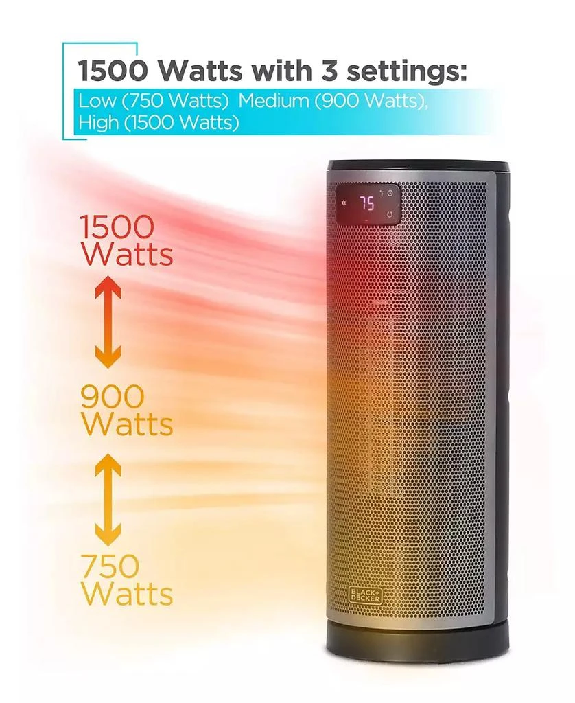 Black & Decker BLACK+DECKER Ceramic Oscillating Tower Heater with Remote Control, Space Heater with Digital LED Display, Adjustable Thermostat, Portable Heater with 3 Heat Settings up to 1500W, BHTC209, Black 8