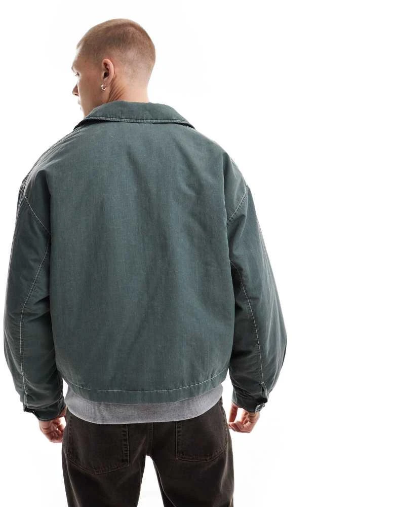 ASOS ASOS DESIGN oversized cropped jacket with contrast stitch and wash in green 4