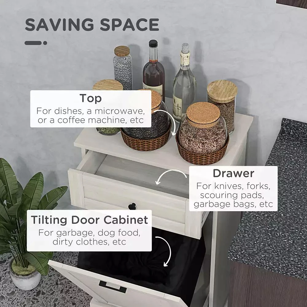 Streamdale Furniture Kitchen Tilt Out Trash Bin Cabinet Free Standing Recycling Cabinet Trash Can Holder With Drawer, Light Gray 3