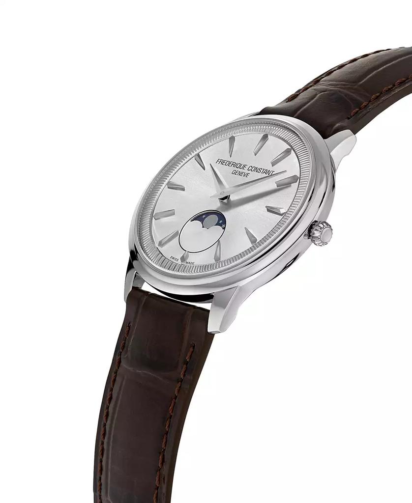 Frederique Constant Men's Swiss Moneta Moonphase Brown Leather Strap Watch 37mm