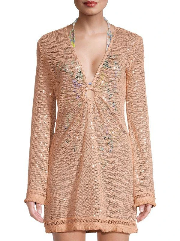 Ramy Brook Cassie Embellished Fringe Mini Cover Up Dress 1