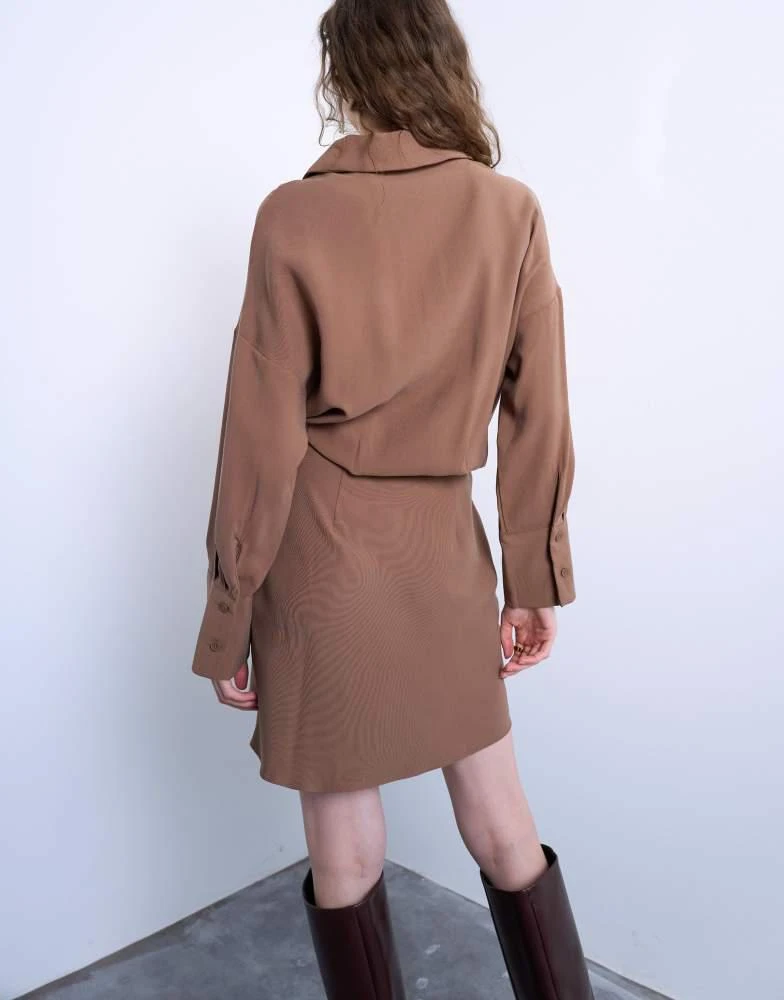 Topshop Topshop waisted micro mini shirt dress in brown cupro 4