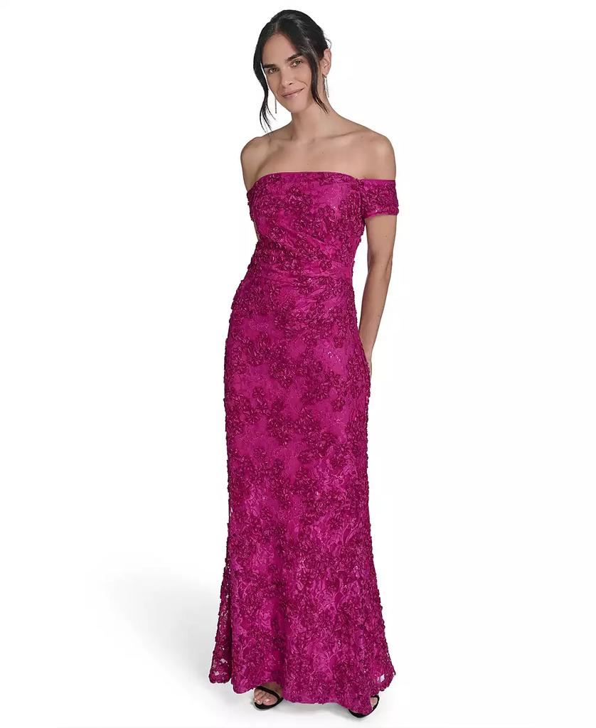 Jessica Howard Petites Soutache Lace Off-The-Shoulder Gown