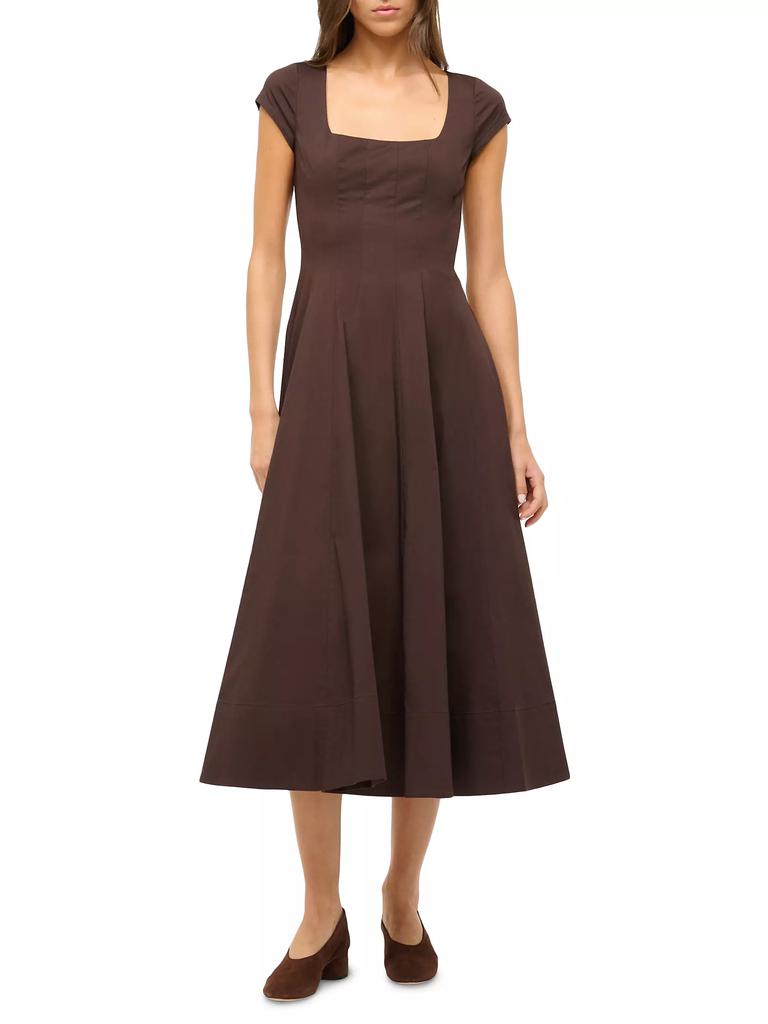 Staud Wells Stretch-Cotton Fit & Flare Midi-Dress