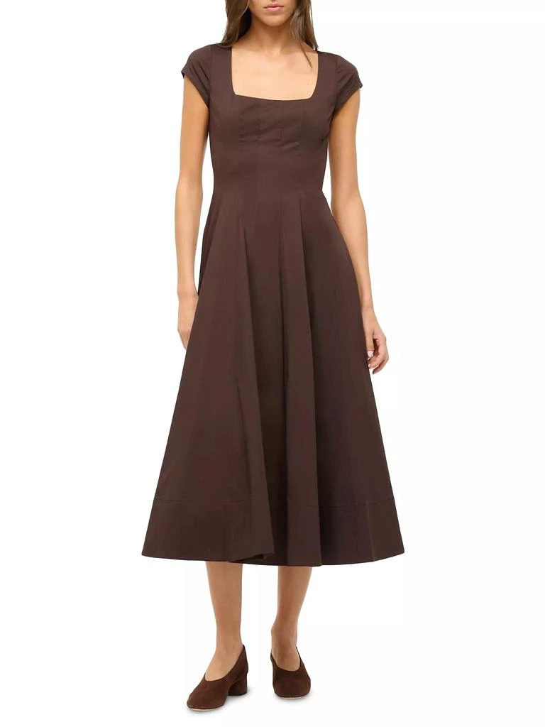 Staud Wells Stretch-Cotton Fit & Flare Midi-Dress 2