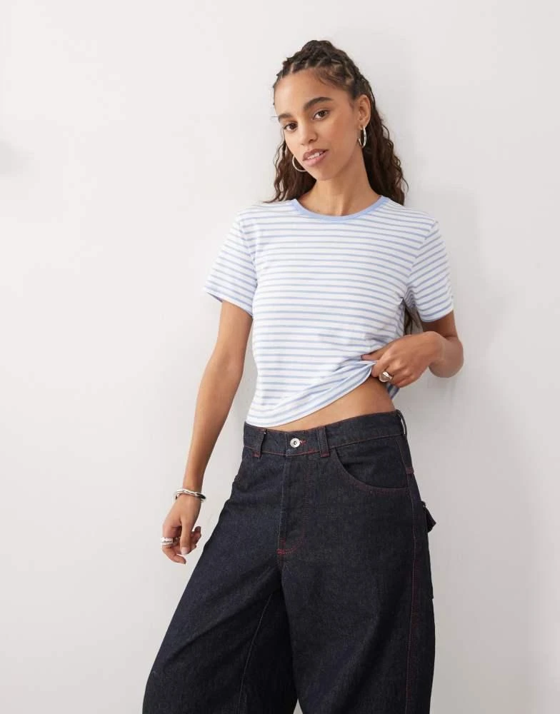 Monki Monki shrunken tee in blue and white stripe 1