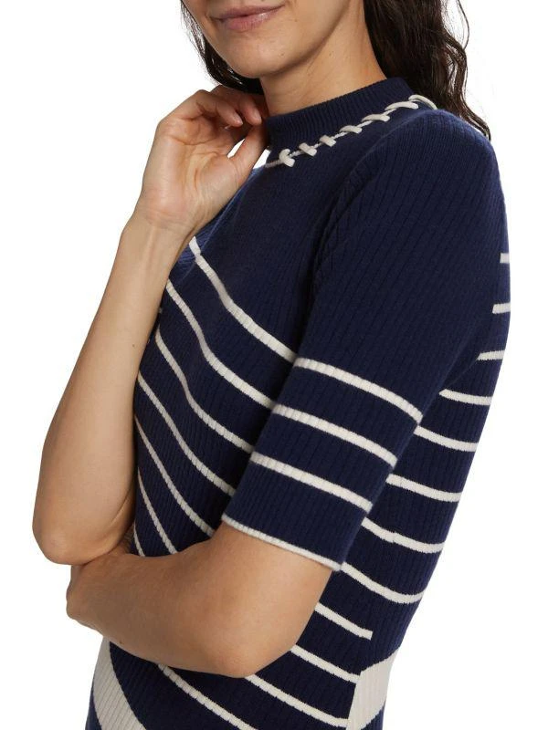 SIMKHAI Noah Asymmetric Stripe Ribbed Wool Minidress 4