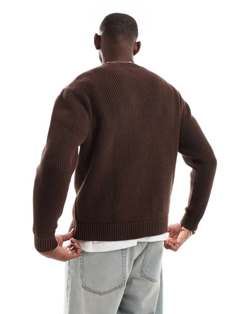 Pull&Bear Pull&Bear ribbed acid washed jumper in brown 2