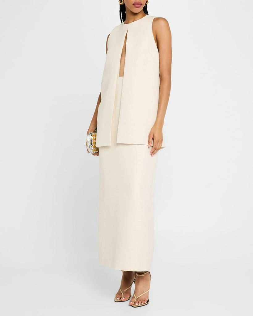 Brandon Maxwell Astrid Split-Front Tiered Tea-Length Dress 4