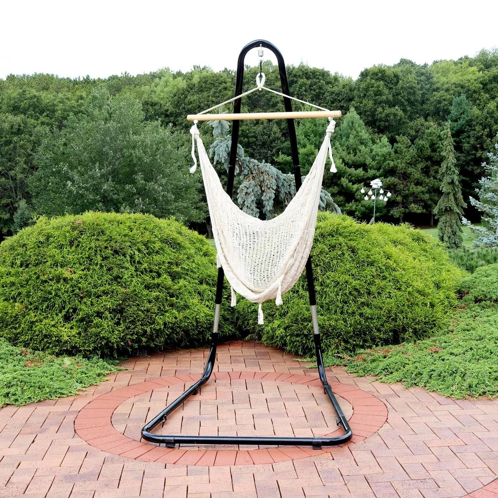 Sunnydaze Large Cotton/Nylon Outdoor Mayan Hammock Chair with Adjustable Stand - 330 lb Weight Capacity - Natural 3