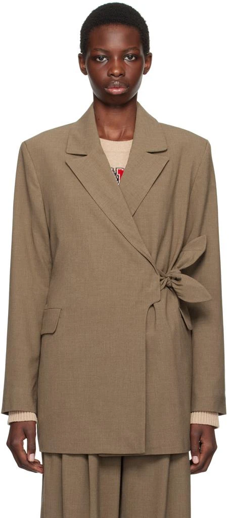 Ganni Beige Drapey Knot Belt Blazer 1