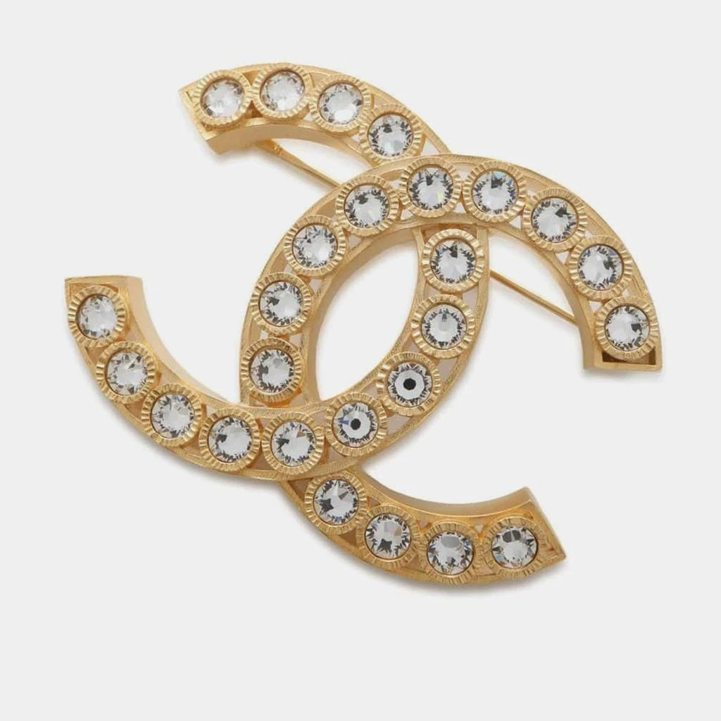 Chanel Chanel Gold Metal Rhinestone CC Logo Brooch 1