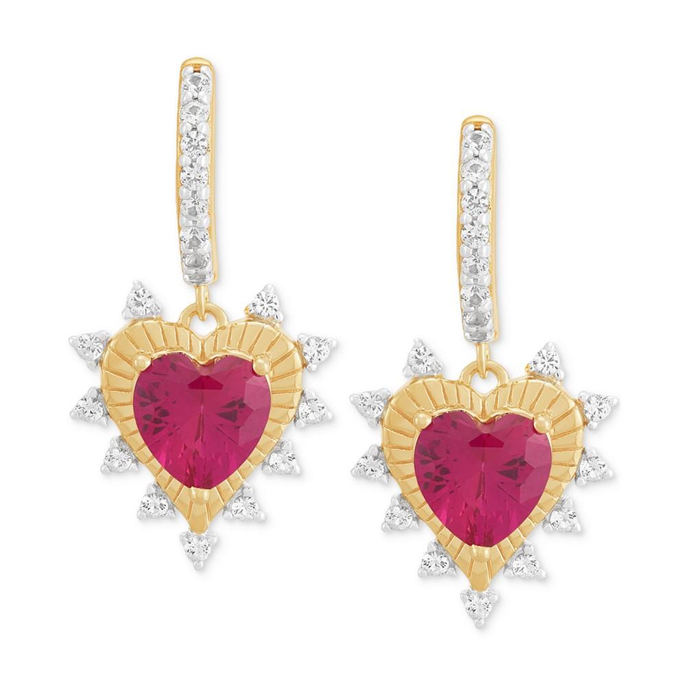 Macy's 2-Pc. Set Lab Grown Ruby (4-1/5 ct. t.w.) & Lab Grown White Sapphire (5/8 ct. t.w.) Heart Pendant Necklace & Matching Drop Earrings in 14k Gold-Plated Sterling Silver