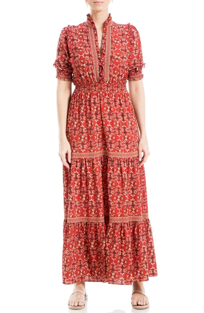 Max Studio Ruffle Collar Print Tiered Maxi Dress 1