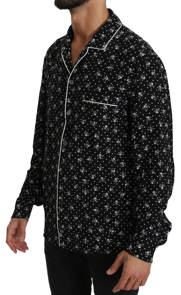 Dolce & Gabbana Dolce & Gabbana  Black Skull Print Silk Sleepwear Shirt