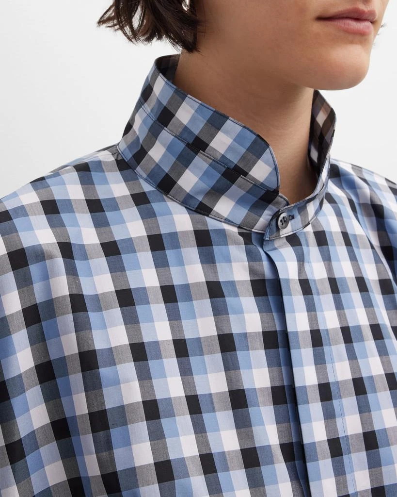 Eskandar Wide Longer-Back Plaid Shirt with Double Stand Collar (Mid-Plus) 7