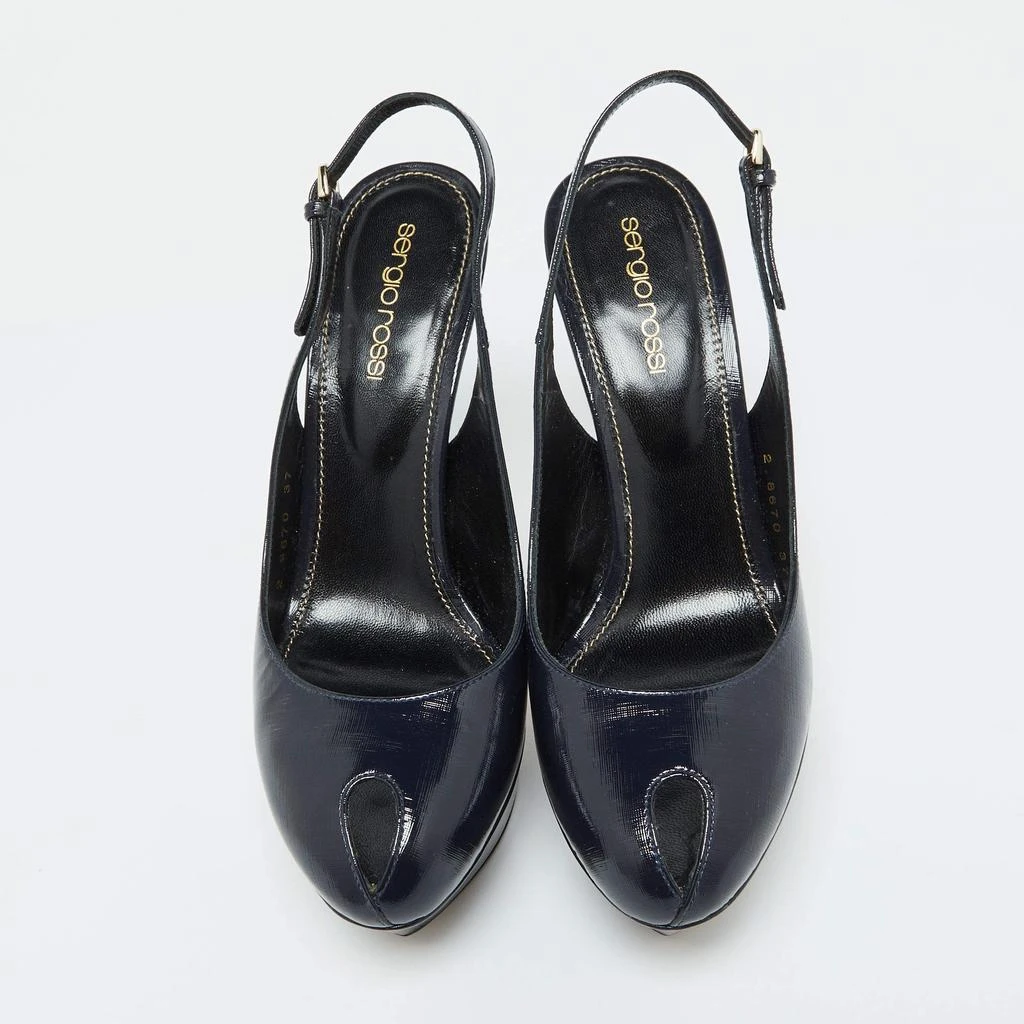Sergio Rossi Sergio Rossi Blue Patent Leather Peep Toe Slingback Pumps Size 37 3