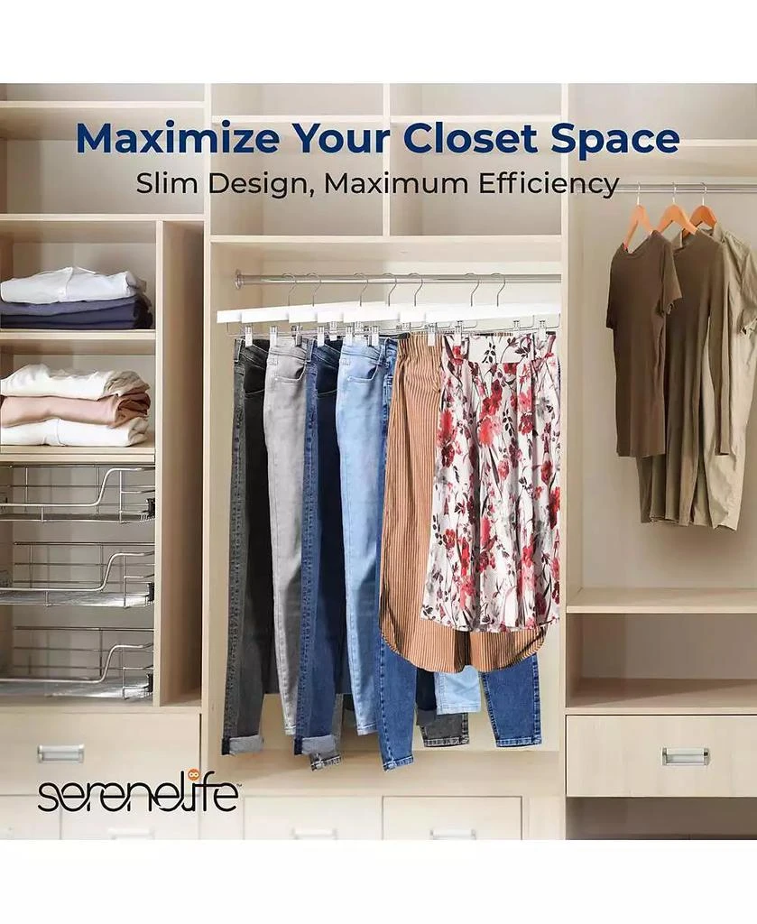 SereneLife 20 Pcs. Premium Wooden Pants Hangers - Heavy Duty Hanger Set with Chrome 360° Swivel Hook (White) 2