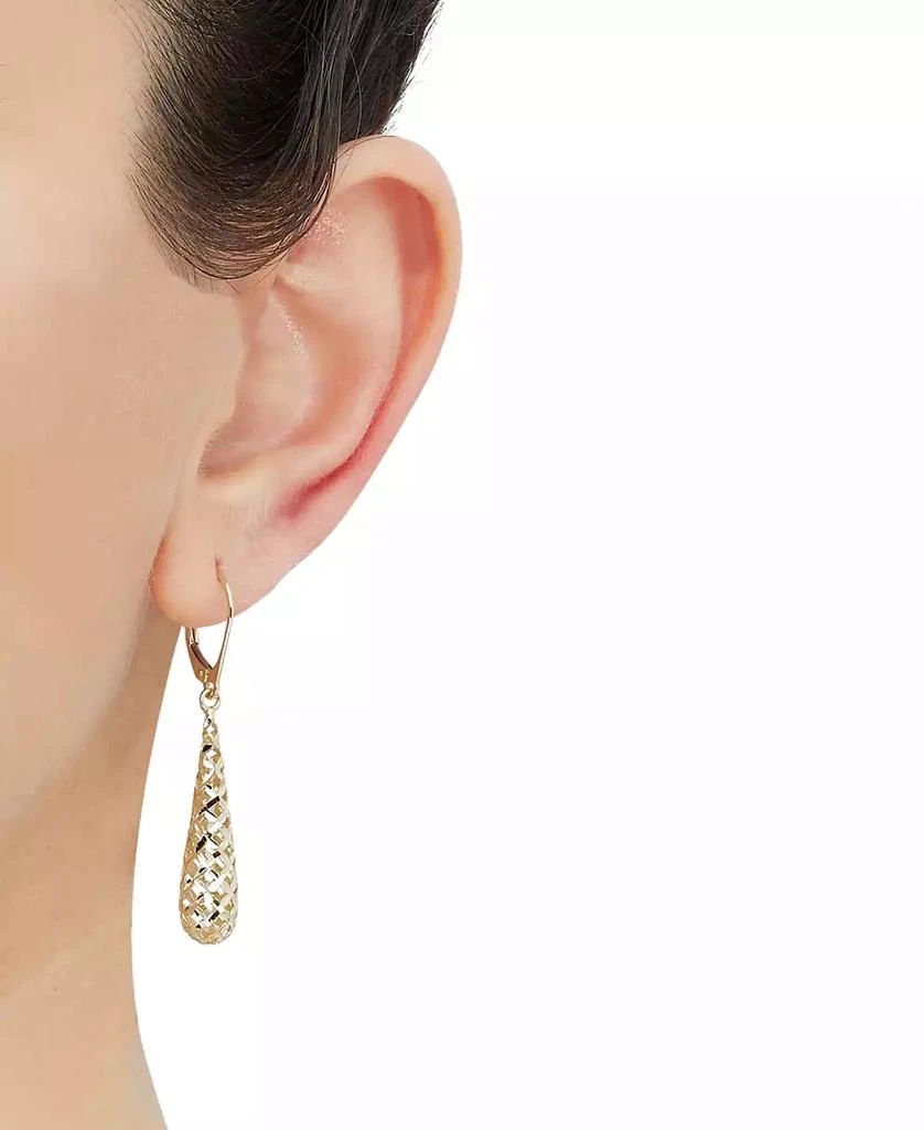 Italian Gold Lattice Work Elongated Teardrop Leverback Drop Earrings in 10k Gold 2