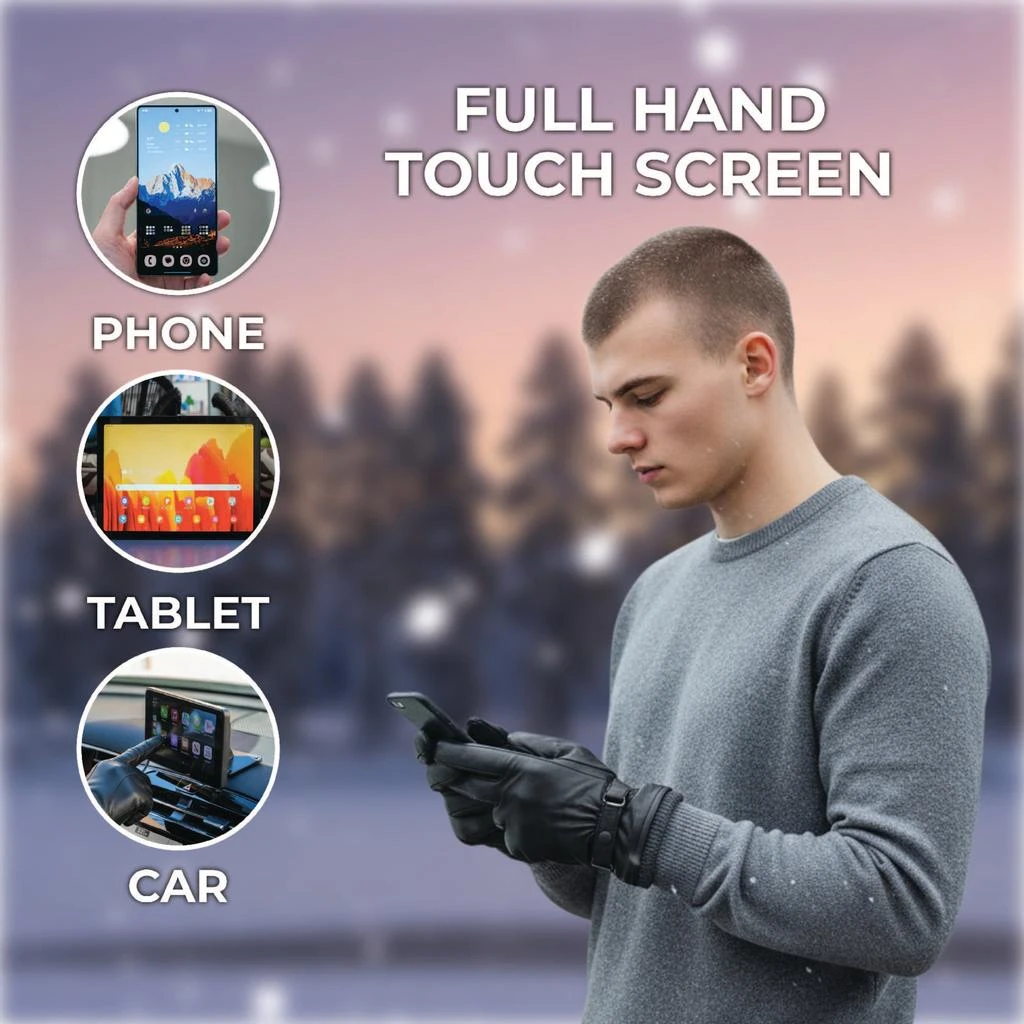 Infinity Leather Men’s Black Italian Leather Warm Wool Lining Winter Bike Riding Driving Casual Gloves 4