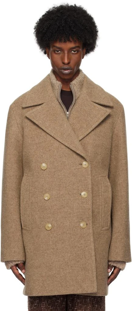 Shop Brown Sponge Wool Melton Peacoat on Sale at BeyondStyle – Get