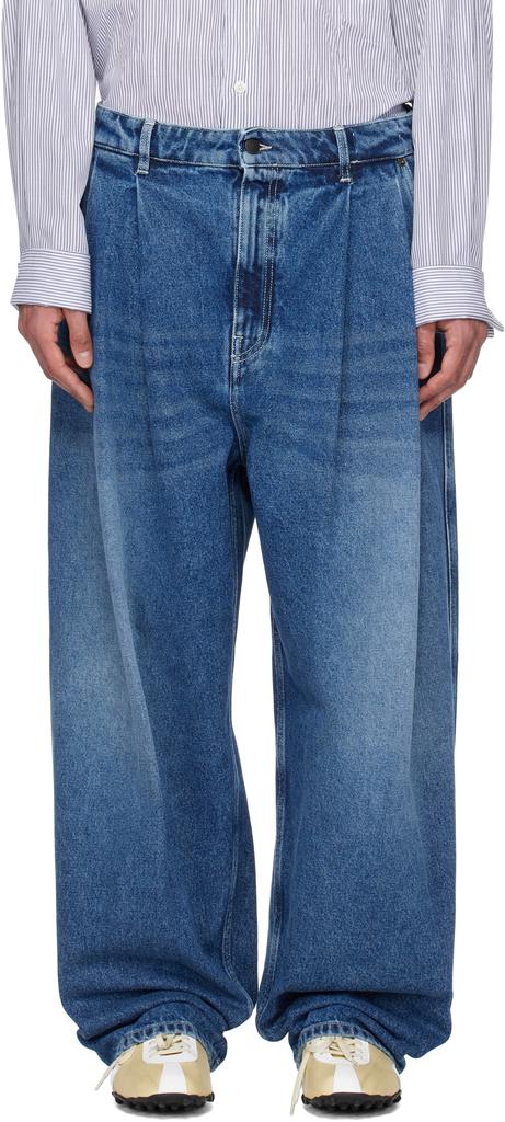 HED MAYNER \"PLEATED DENIM\"（Size：M） Blue Pleated Jeans by Hed Mayner on Sale