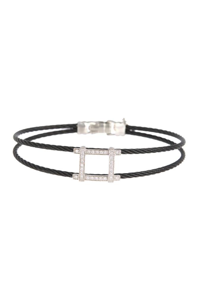 ALOR 18K White Gold Pave Diamond & Stainless Steel Cable Noir Bracelet - 0.24 ctw