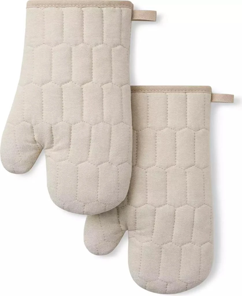 Martha Stewart Honeycomb Quilted Chambray Oven Mitt Set, 7" x 13" 1