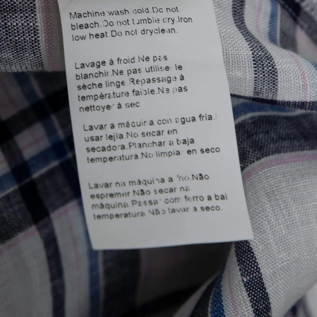 Boss Orange by Hugo Boss Boss Orange by Hugo Boss White and Blue Check Print Linen Short Sleeves Shirt S 6