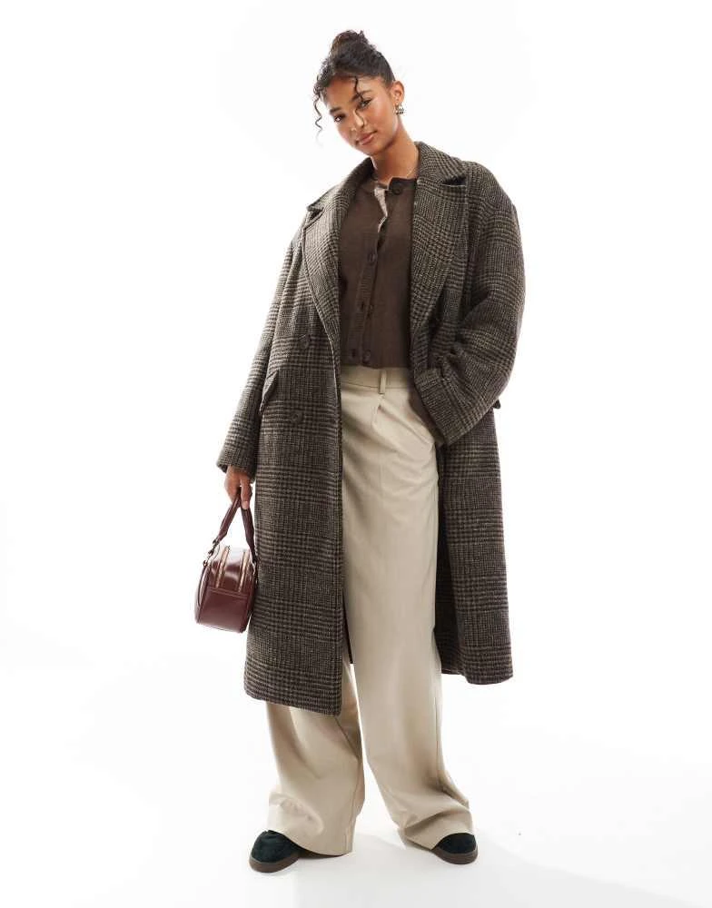 Bershka Bershka slouchy tailored coat in brown check 1