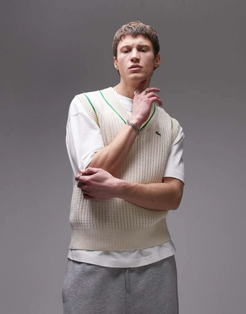 Lacoste Lacoste knitted vest jumper in off white 1